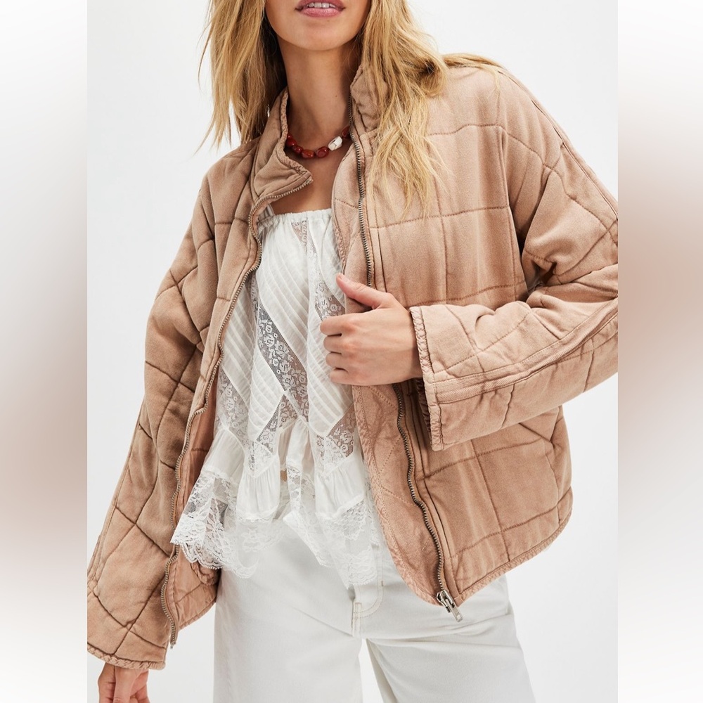 Free People Dolman Quilted Jacket in Champagne Diamonds